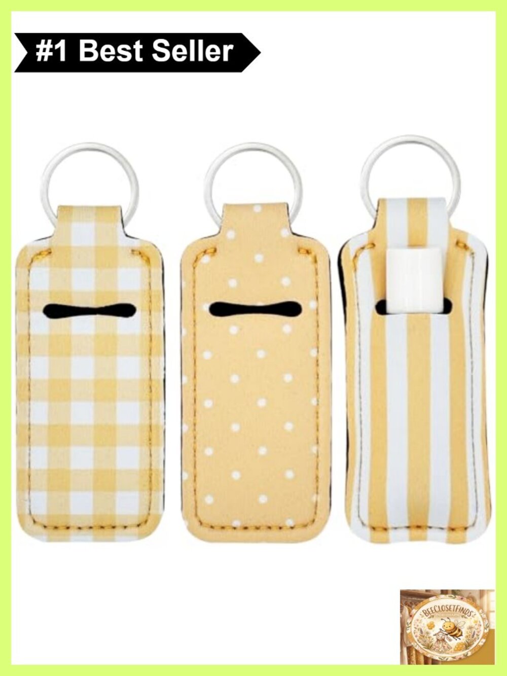 Neoprene Chapstick Holder Keychain 3-Pack Lip Balm Clip Purse Charm Accessory